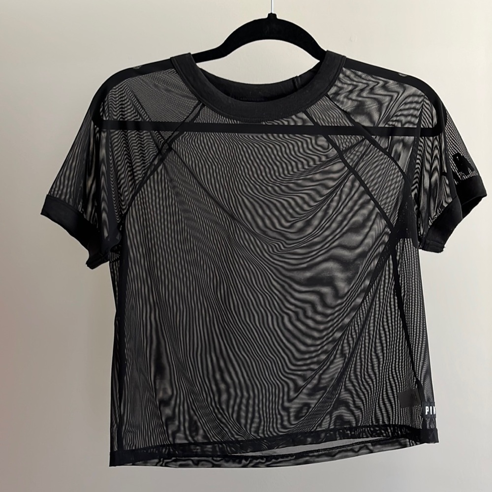 NWOT PINK Victoria’s Secret *BLACK* Cropped Mesh Tee Size XS